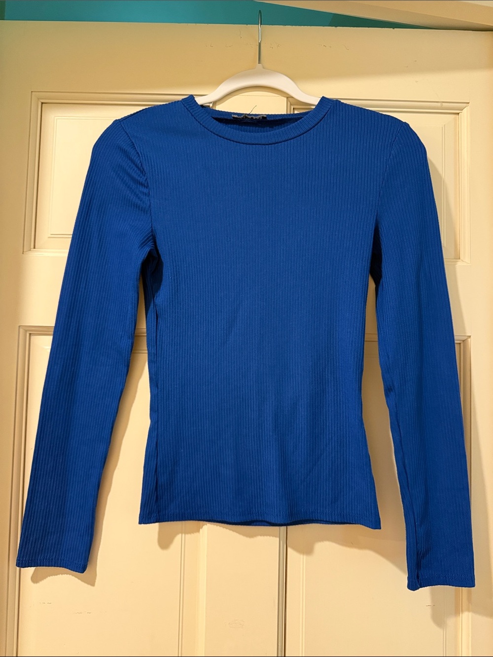 Express Women's Ribbed Long-Sleeve Crewneck Top - Royal Blue